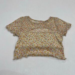 Le Lis Floral Mesh Crop Top Sheer Ruffle Hem Women’s Size Small